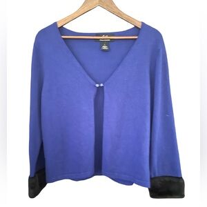 Nina Leonard Royal Blue Cardigan with Black vegan fur Accents